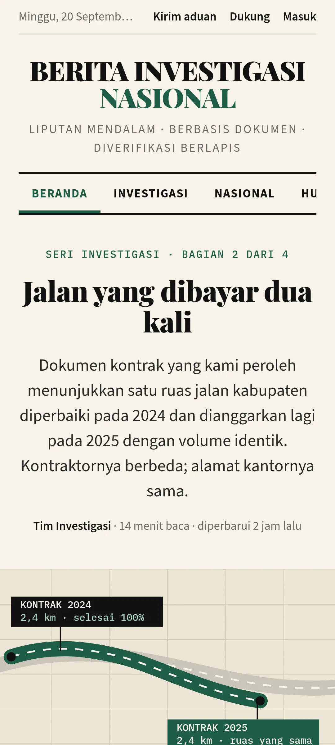 Tangkapan layar demo Berita Investigasi Nasional versi 2